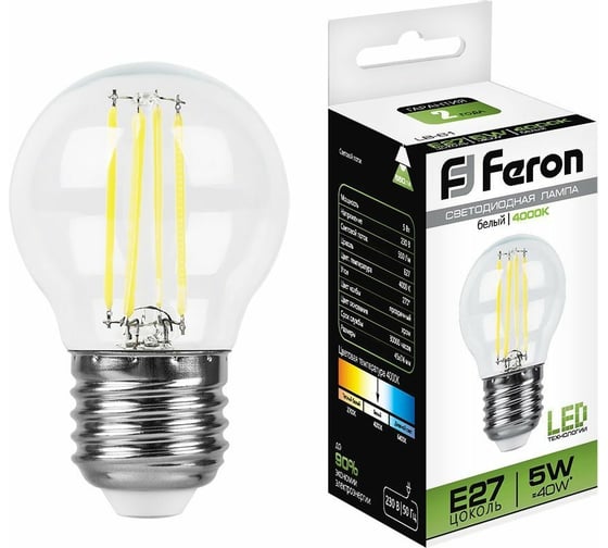 Светодиодная лампа FERON 5W 230V E27 4000K, LB-61 25582 1