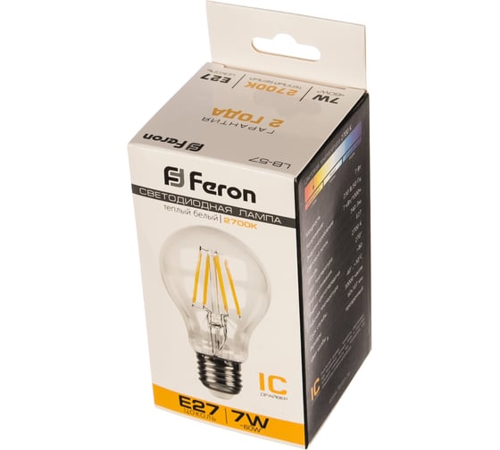 Светодиодная лампа FERON 7W 230V E27 2700K, LB-57 25569