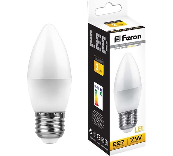 Светодиодная лампа FERON 7W 230V E27 2700K, LB-97 25758