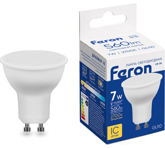 Светодиодная лампа FERON 80LED 7W 230V GU10 2700K, LB-26 25289