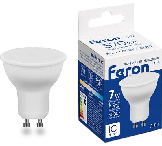 Светодиодная лампа FERON 80LED 7W 230V GU10 4000K, LB-26 25290