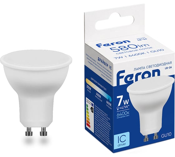 Светодиодная лампа FERON 80LED 7W 230V GU10 6400K, LB-26 25291