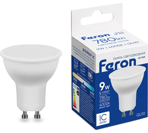 Светодиодная лампа FERON 9W 230V GU10 4000K, LB-560 25843