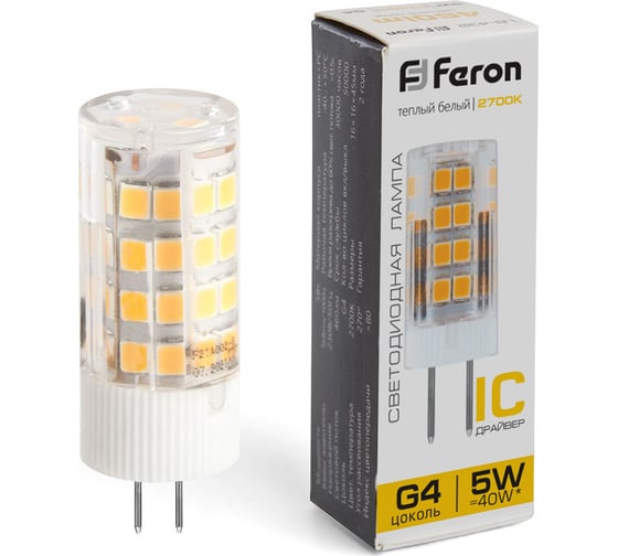 Светодиодная лампа FERON 5W 230V G4 2700K, LB-432 25860 1