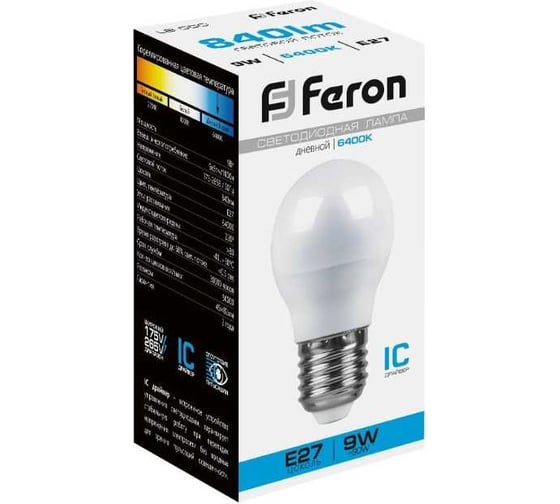 Светодиодная лампа FERON 9W 230V E27 6400K, LB-550 25806