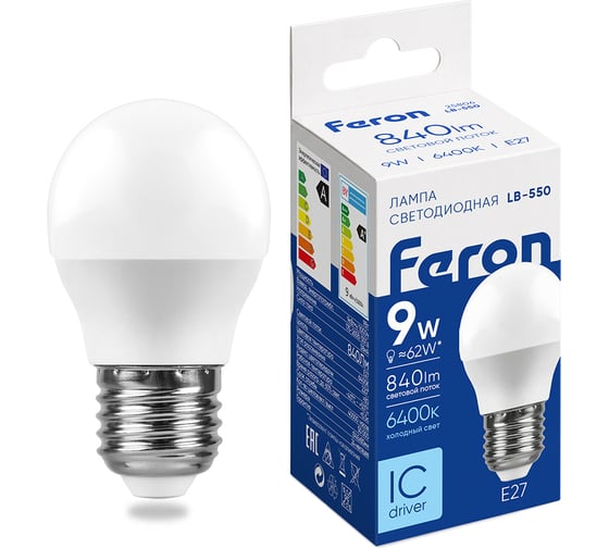 Светодиодная лампа FERON 9W 230V E27 6400K, LB-550 25806