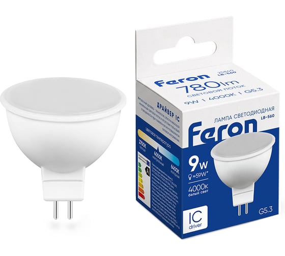 Светодиодная лампа FERON 9W 230V G5.3 4000K, LB-560 25840
