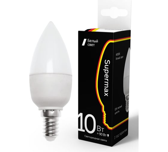 Светодиодная лампа Supermax LED 10Вт Свеча 220В E14 4000K, Sup_LED10wCNE1440 1