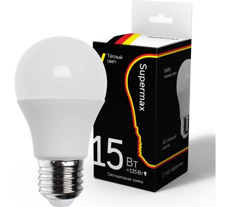Светодиодная лампа Supermax LED 15Вт A60 220В E27 3000K, Sup_LED15wA60E2730