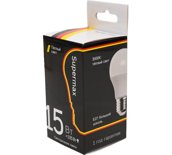Светодиодная лампа Supermax LED 15Вт A60 220В E27 3000K, Sup_LED15wA60E2730