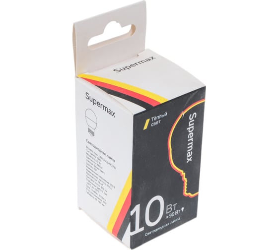 Светодиодная лампа Supermax LED 10Вт Шар 220В E27 3000K, Sup_LED10WGL45E2730