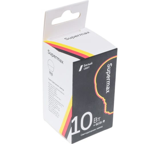 Светодиодная лампа Supermax LED 10Вт Шар 220В E27 4000K, Sup_LED10WGL45E2740