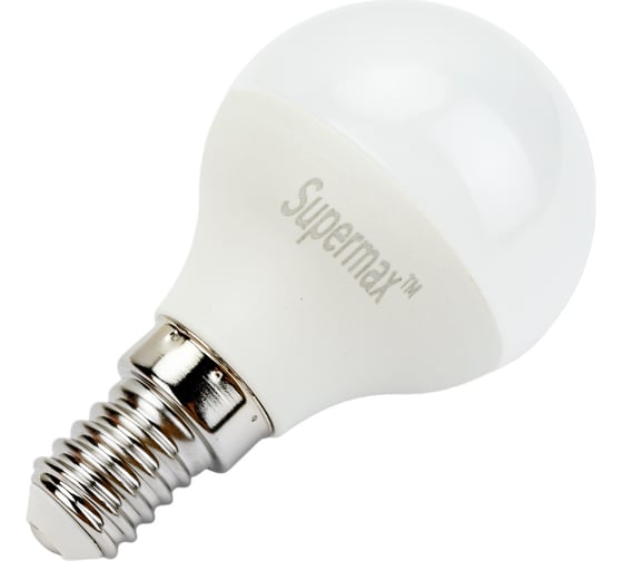 Светодиодная лампа Supermax LED 10Вт Шар 220В E14 6400K, Sup_LED10wGL45E1464