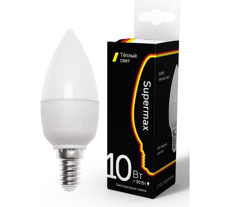 Светодиодная лампа Supermax LED 10Вт Свеча 220В E14 3000K, Sup_LED10wCNE1430
