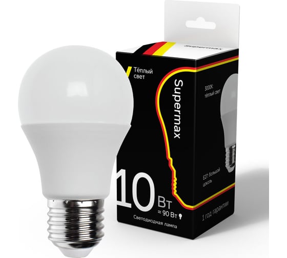 Светодиодная лампа Supermax LED 10Вт A60 220В E27 3000K, Sup_LED10wA60E2730 1