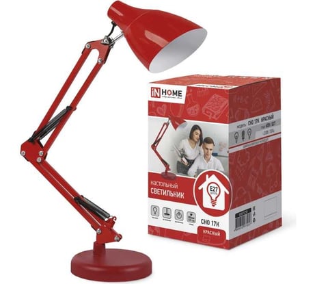 Настольный светильник под лампу IN HOME на основании + струбцина СНО 17К 60Вт E27 230В КРАСНЫЙ 4690612037257