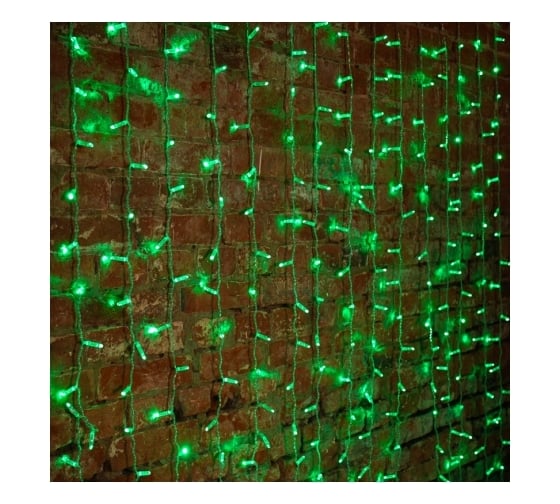 Гирлянда Neon-Night дождь, занавес, 2х1.5м, прозрачный ПВХ, 192 LED зеленые, 12 LED/нить, 16 нитей 235-304-6
