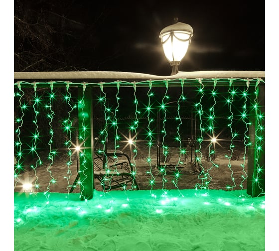 Гирлянда Neon-Night дождь, занавес, 2х1.5м, прозрачный ПВХ, 192 LED зеленые, 12 LED/нить, 16 нитей 235-304-6