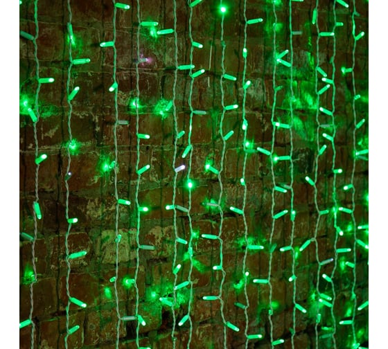 Гирлянда Neon-Night дождь, занавес, 2х1.5м, белый провод, 360 LED зеленые 235-114 1