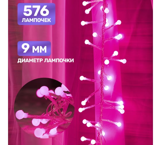 Гирлянда Neon-Night Мишура 6м, прозрачный ПВХ, 576 LED Розовые 303-617