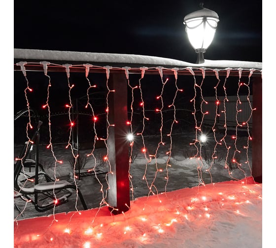 Гирлянда Neon-Night дождь, занавес, 2х1.5м, прозрачный ПВХ, 192 LED красные, 12 LED/нить, 16 нитей 235-302-6