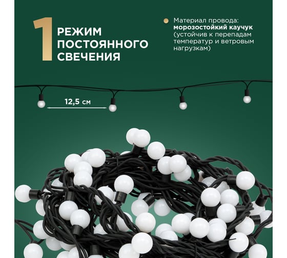 Гирлянда Neon-Night Мультишарики, диаметр 23 мм, 10м, 80 LED белый, черный каучук, IP67, нужен блок питания 303-595