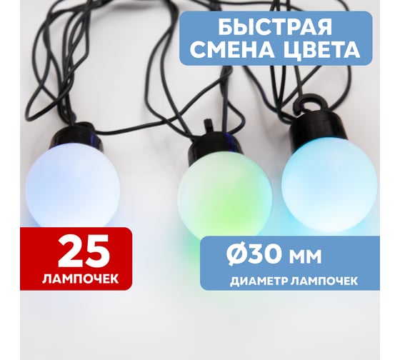 Гирлянда Neon-Night Мультишарики, диаметр 30 мм, 5м, темно-зеленый ПВХ, 25 LED, RGB, 303-569