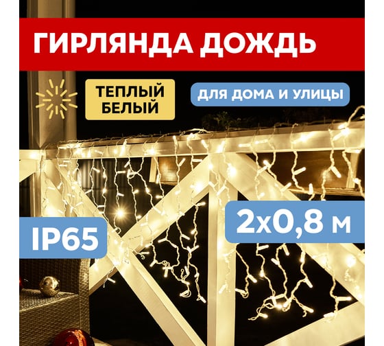 Гирлянда Neon-Night Занавес 2x0,8м, 160 LED теплый белый, прозрачный ПВХ, IP65, без блока питания 235-106