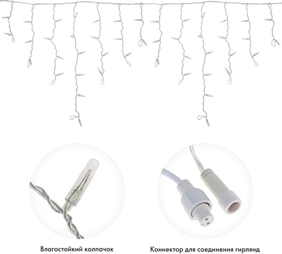 Гирлянда Neon-Night Айсикл (бахрома) 4,8x0,6 м, прозрачная, 176 LED Желтые, IP67, 230В 255-141