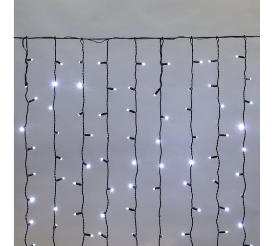 Гирлянда Neon-Night Занавес 2x1,5м, 300 LED белый, черный ПВХ, IP65, с эффектом мерцания, без блока питания 235-231