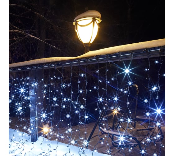 Гирлянда Neon-Night Занавес 2x1,5м, 300 LED белый, черный ПВХ, IP65, с эффектом мерцания, без блока питания 235-231