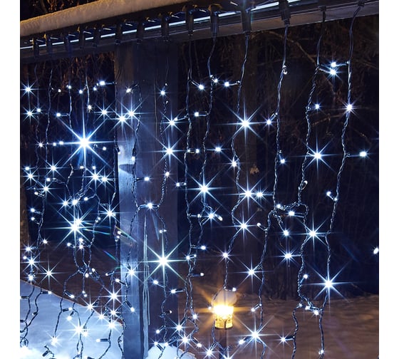Гирлянда Neon-Night Занавес 2x1,5м, 300 LED белый, черный ПВХ, IP65, с эффектом мерцания, без блока питания 235-231