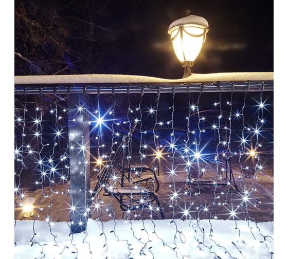 Гирлянда Neon-Night Занавес 2x1,5м, 300 LED белый, черный ПВХ, IP65, с эффектом мерцания, без блока питания 235-231