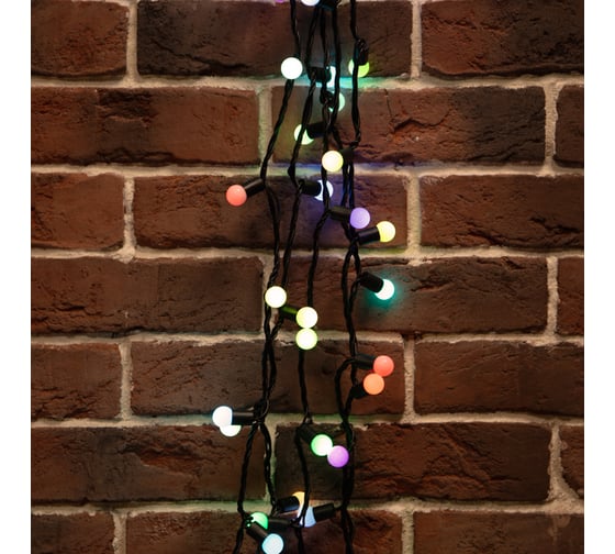 Гирлянда Neon-Night Мультишарики, диаметр 17,5 мм, 20м, 200 LED, RGB, черный ПВХ, 24В 303-529