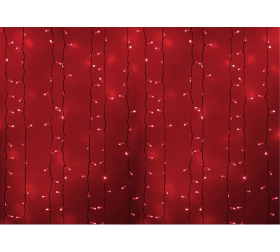 Гирлянда Neon-Night дождь, занавес, 2х1.5м, белый провод, 360 LED красные 235-112