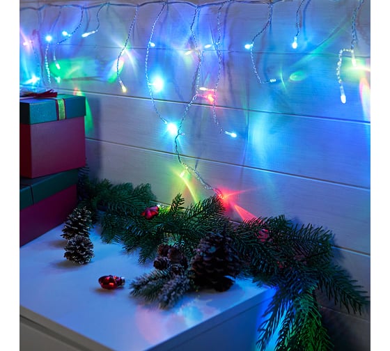 Гирлянда Neon-Night АЙСИКЛ бахрома, 1,8 х 0,5 м, прозрачный ПВХ, 48 LED RGB IP20, 255-009