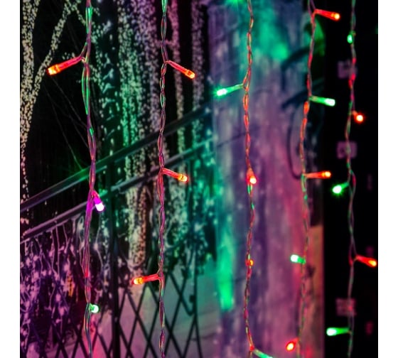 Гирлянда Neon-Night дождь, занавес, 2х2.0м, прозрачный ПВХ, свечение с динамикой, 200 LED RGB 235-349 1