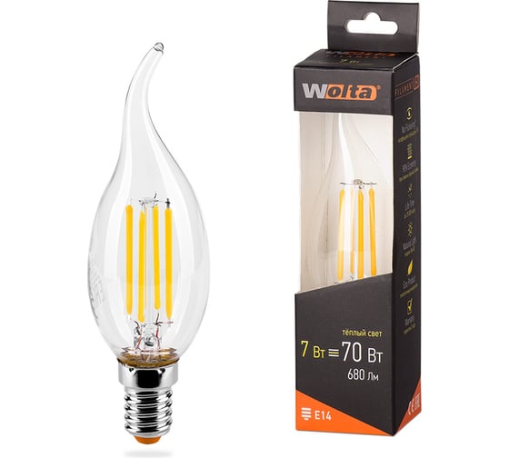 Светодиодная лампа Wolta LED FILAMENT 7Вт, 3000K Теплый свет, цоколь Е14, 730 лм 25YCDFT7E14 1