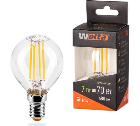 Лампа LED Wolta FILAMENT, 3000К, 25Y45GLFT7E14