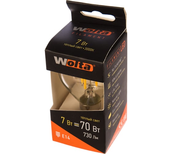 Лампа LED Wolta FILAMENT, 3000К, 25Y45GLFT7E14