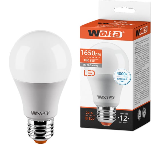 Светодиодная лампа Wolta LED груша, A60, 4000K дневной свет 25S65BL20E27