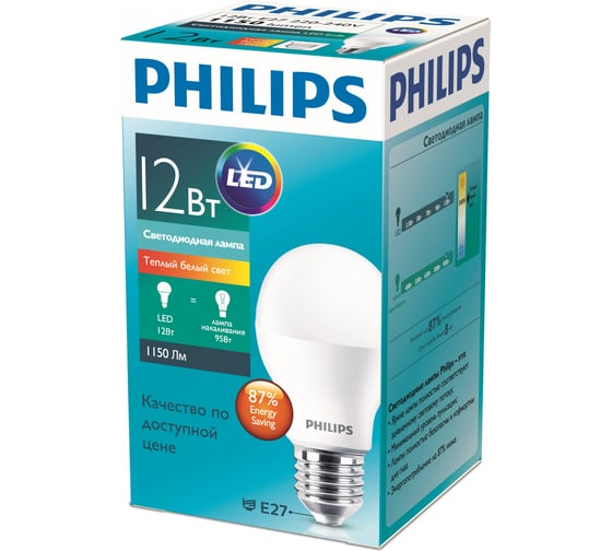 Светодиодная лампа PHILIPS ESS LEDBulb 11W - 95W грушевидная E27 RCA 1224534 1