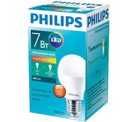 Светодиодная лампа PHILIPS ESS LEDBulb 7Вт-75Вт грушевидная E27 3000К 230В A60 RCA 1224540
