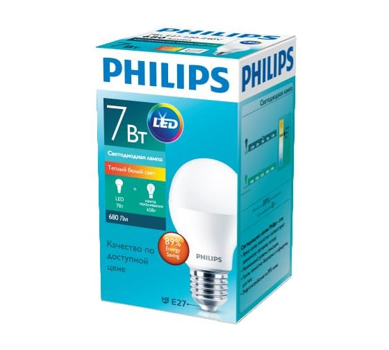Светодиодная лампа PHILIPS ESS LEDBulb 7Вт-75Вт грушевидная E27 3000К 230В A60 RCA 1224540
