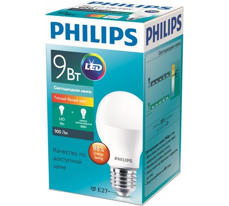 Светодиодная лампа PHILIPS ESS LEDBulb 9Вт-100Вт грушевидная E27 3000К 230В A60 RCA 1224542 929002299247