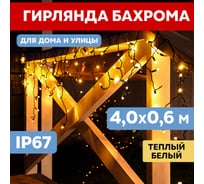 Гирлянда Neon-Night Айсикл (бахрома) 4,0x0,6 м, черный каучук, IP67, 128 LED Теплый белый 255-226 15789428