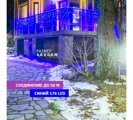 Гирлянда Neon-Night  Айсикл (бахрома) 4,8x0,6 м, прозрачный, 176 LED Синие, IP65, 230В 255-143