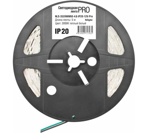 Лента Navigator СД 71 703 NLS-3528WW60-4.8-IP20-12V-Pro R5 5 м 71703 1