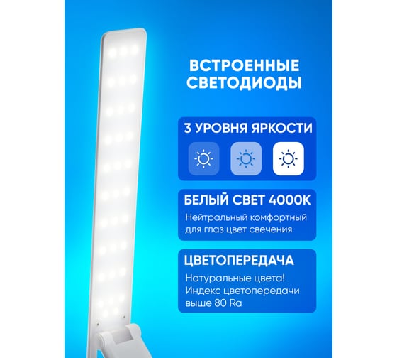 Настольный складной светильник FERON 10W, 4000K, 100-240V, белый, DE1725 29861
