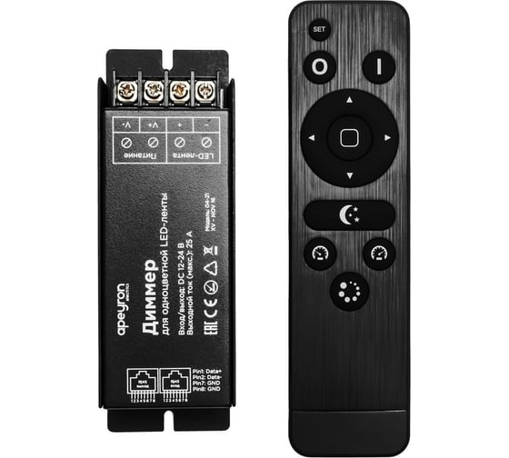 Диммер Apeyron 12В/24В, 300/600Вт, 1 канал х 25А, пульт easy control 04-21 1